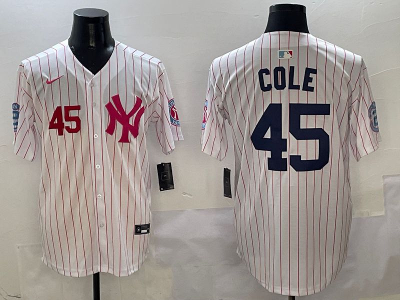 Men New York Yankees 45 Cole White Stripe Jointly Name Nike 2025 MLB Jersey style 4
